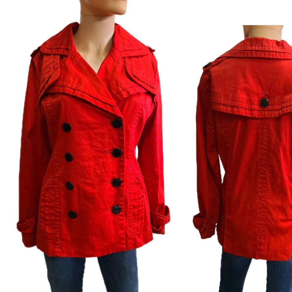 Appraisal Medium Red Double-Breasted Trench Pea Coat Indie Retro Jacket Y2K Mod